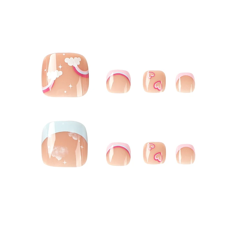 Artful toenail art with heart and cloud motifs Stornfield