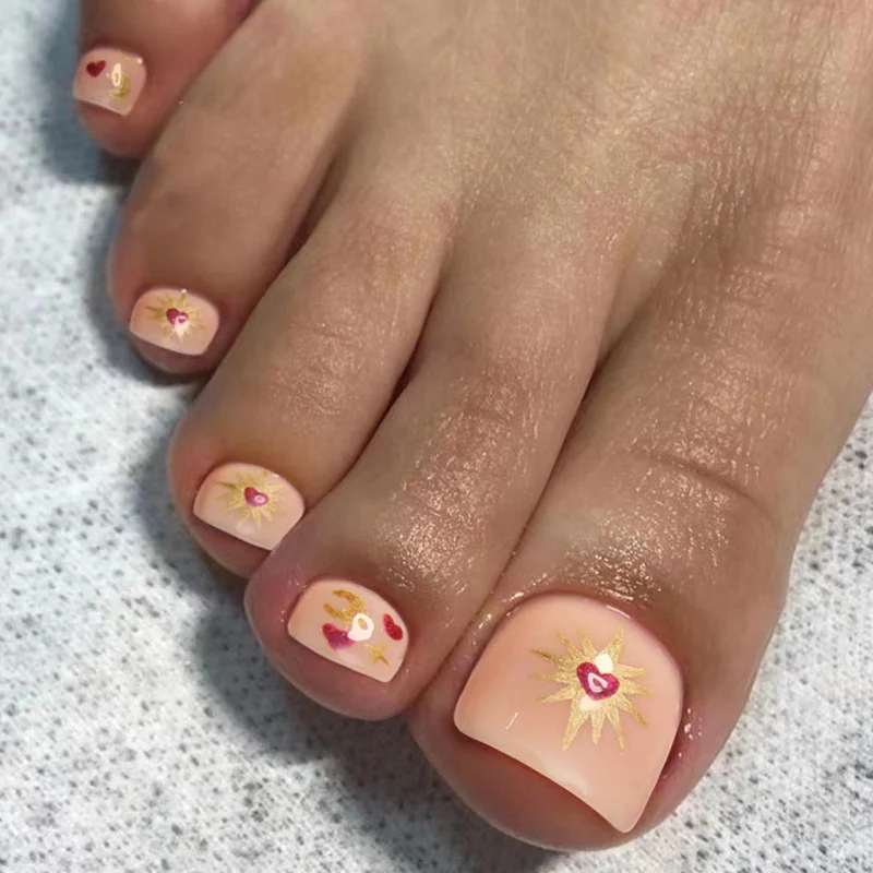 Artistic toenail art with heart and flower design Stornfield