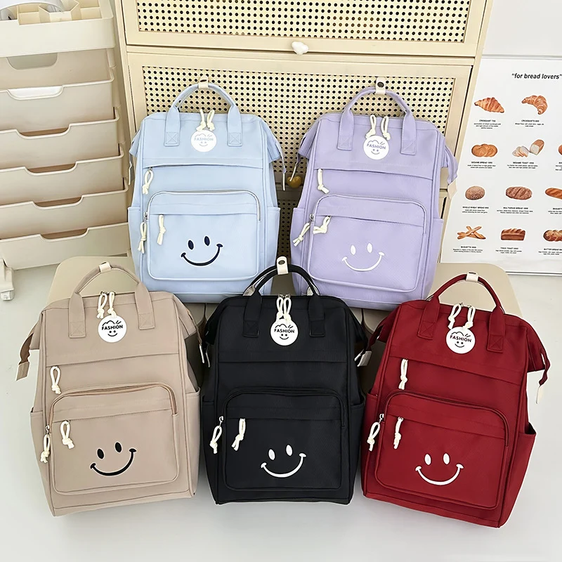 Trendy Multi-Pocket Smiley Face Backpack Stornfield