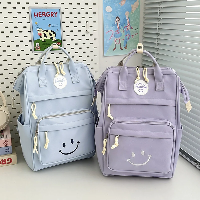 Trendy Multi-Pocket Smiley Face Backpack Stornfield