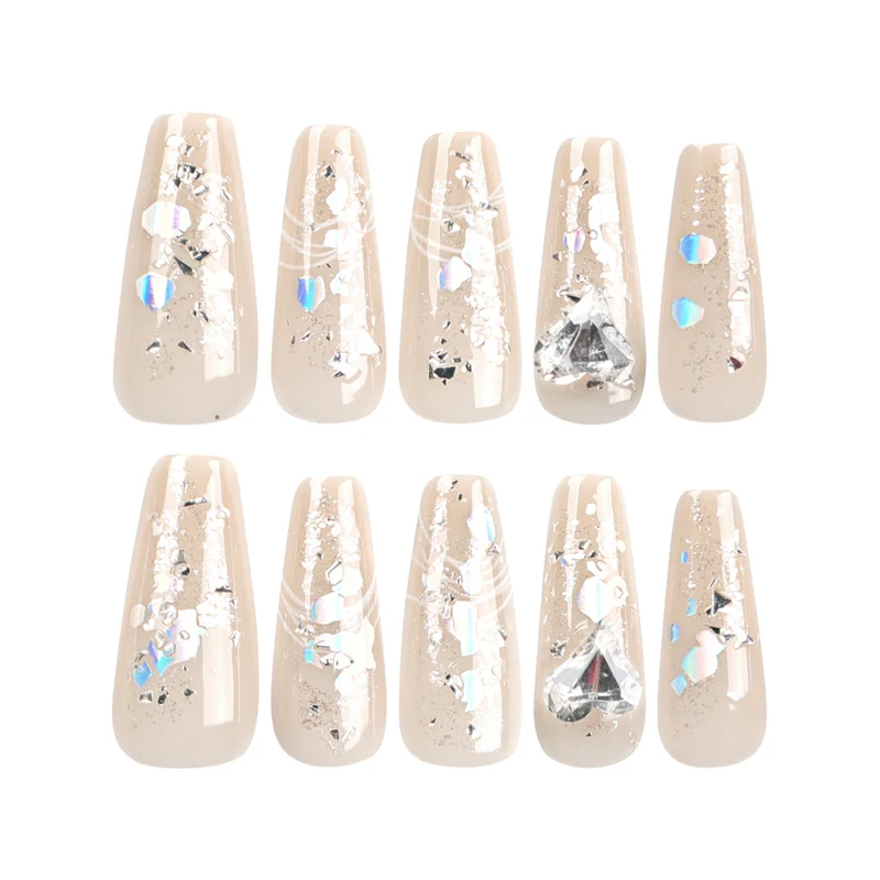 Elegante Nagelverlängerungen mit Glitzer- und Blumendesign Karnz