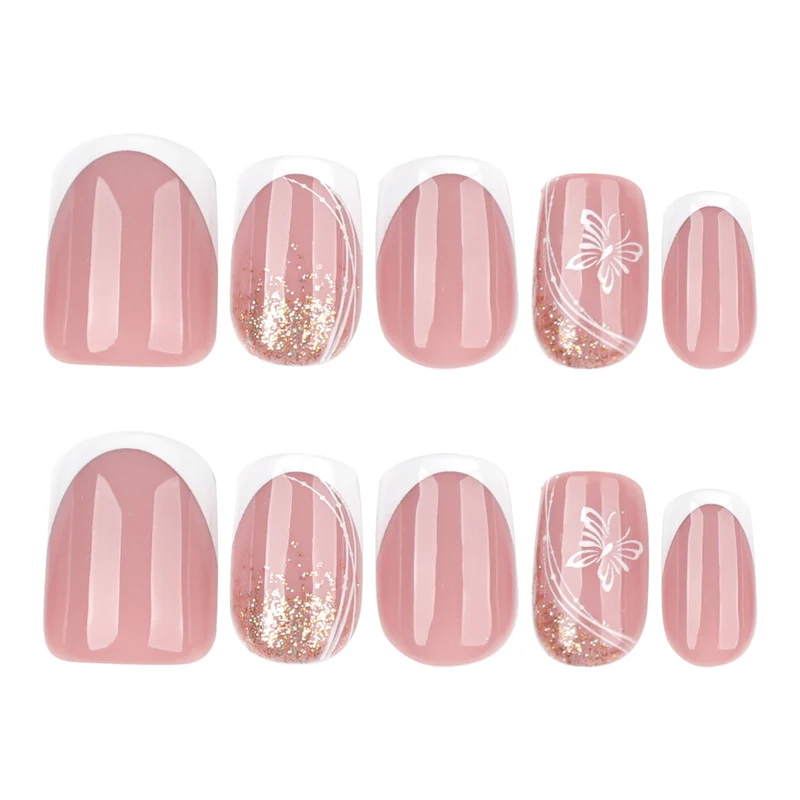 Elegante Nagelverlängerungen mit Glitzer und Blumen-Motiven Karnz