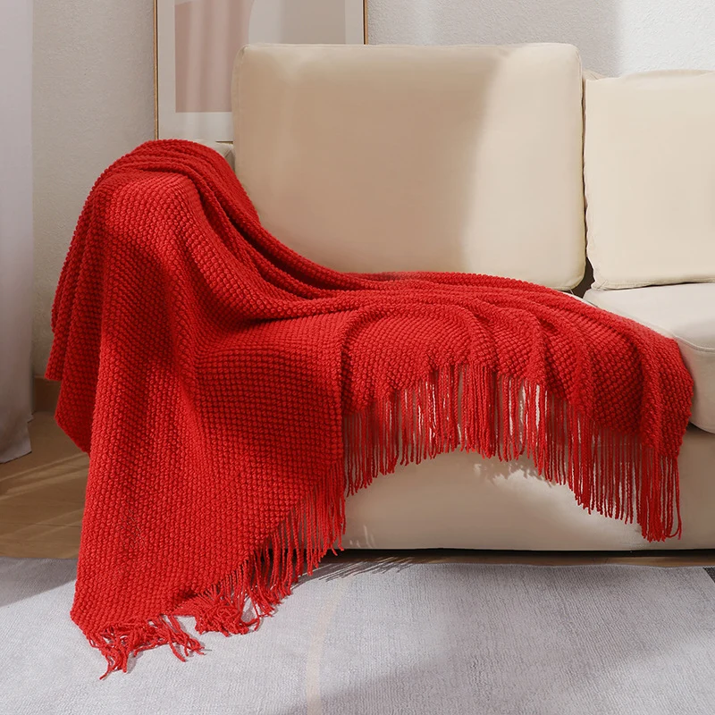 Dekorative Fransen Strickwurfdecke