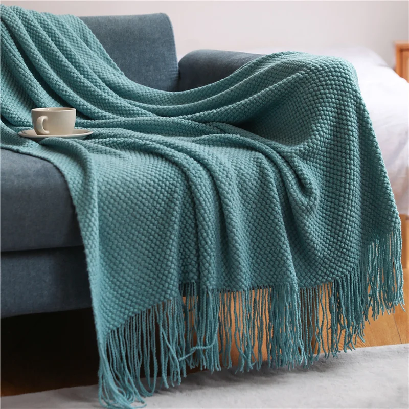 Dekorative Fransen Strickwurfdecke