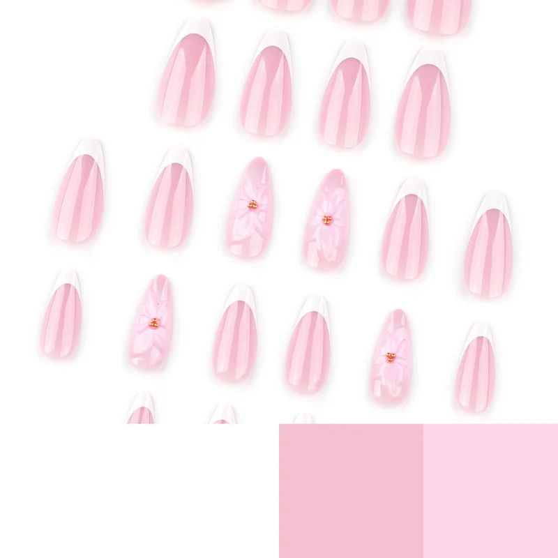 Artistic French-Tip Nail Extensions with Flower Accents Stornfield