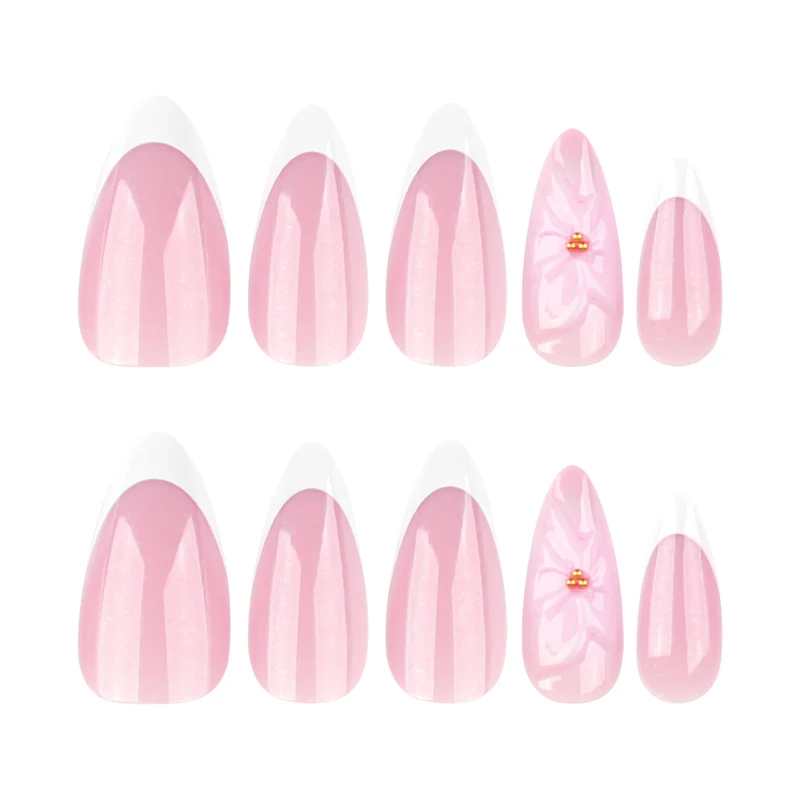Artistic French-Tip Nail Extensions with Flower Accents Stornfield