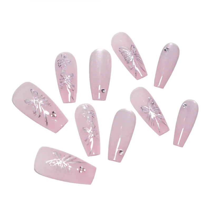 Artistic press-on nails with butterfly design Stornfield