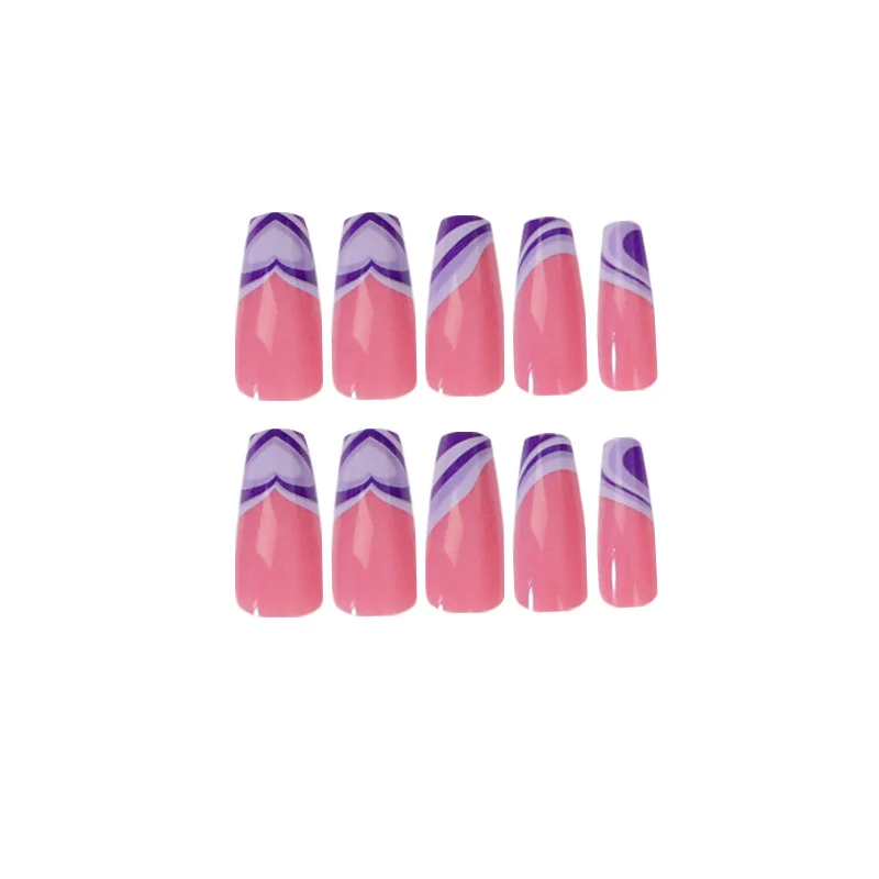 Artistic acrylic nails with creative heart and wave patterns Stornfield