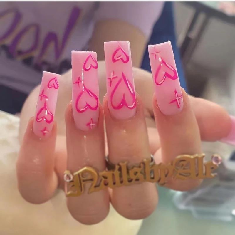 Artistic acrylic nails with heart design Stornfield