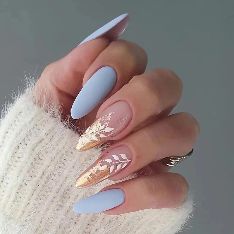 Artificial Stiletto Nails with Elegant Leaf Design Stornfield