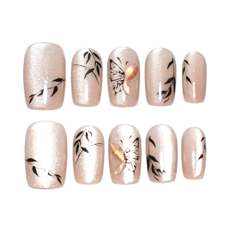 Artificial nail extensions with floral butterfly design Stornfield