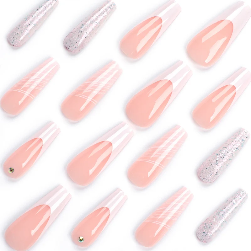 Artificial nail extensions with elegant glitter design Stornfield