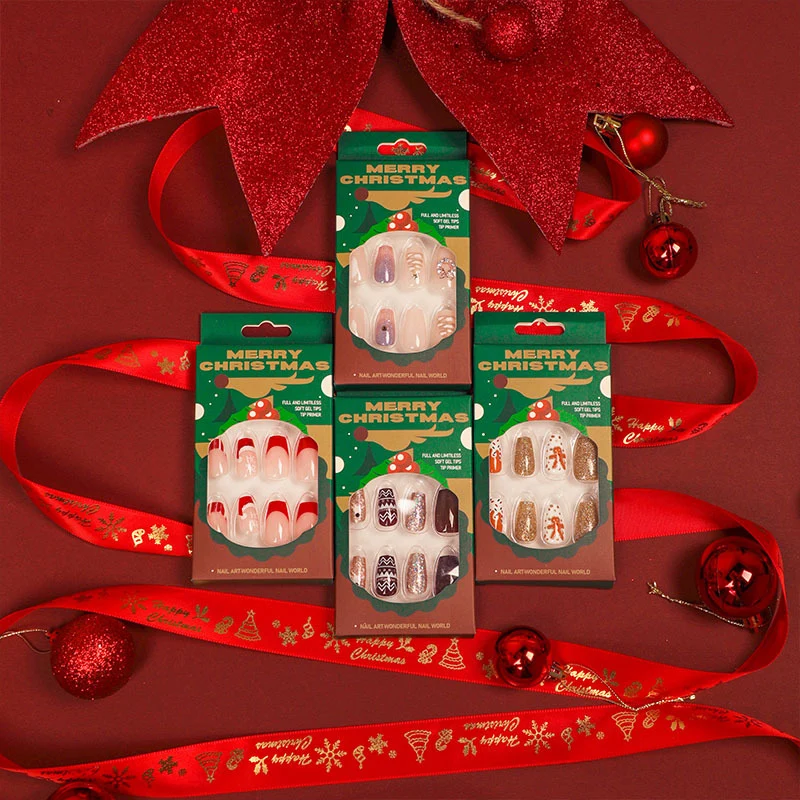 Artificial nail extensions in festive Christmas design Stornfield