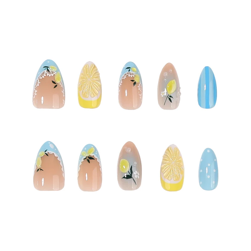 Artificial nail art with lemon and flower motifs Stornfield