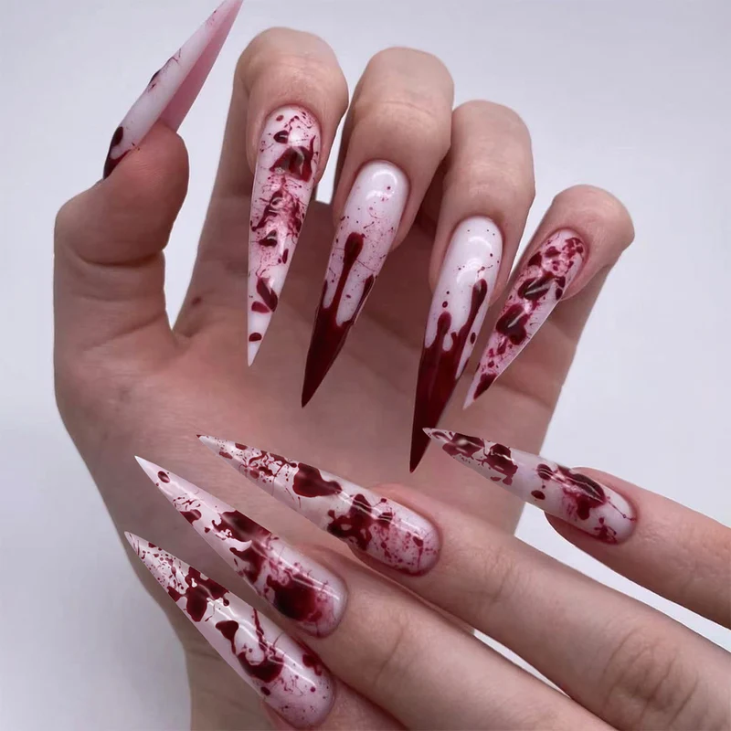 Artificial long stiletto nails with blood design Stornfield