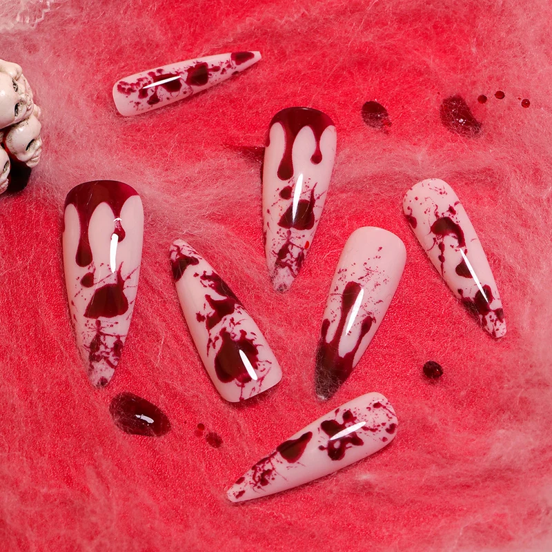 Artificial long stiletto nails with blood design Stornfield