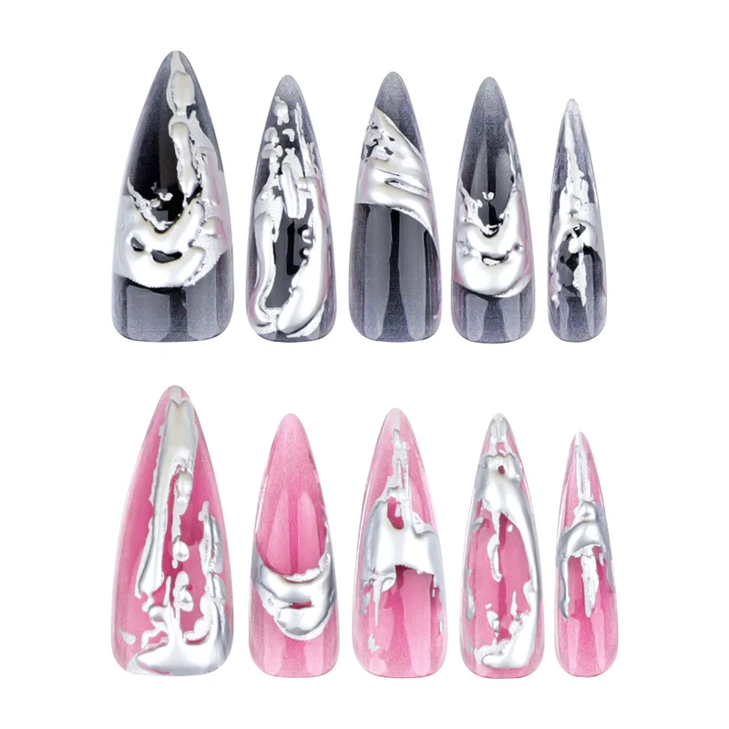 Creative stiletto nails with unique metallic details Stornfield