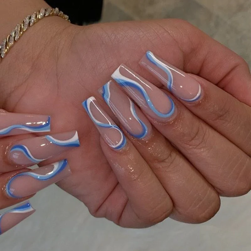 Creative Nail Extensions with Wave Pattern Stornfield