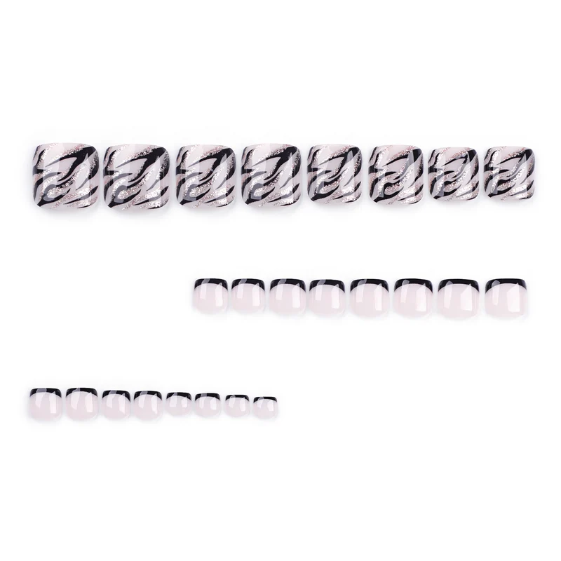 Artificial toenail art in elegant black and white design Stornfield