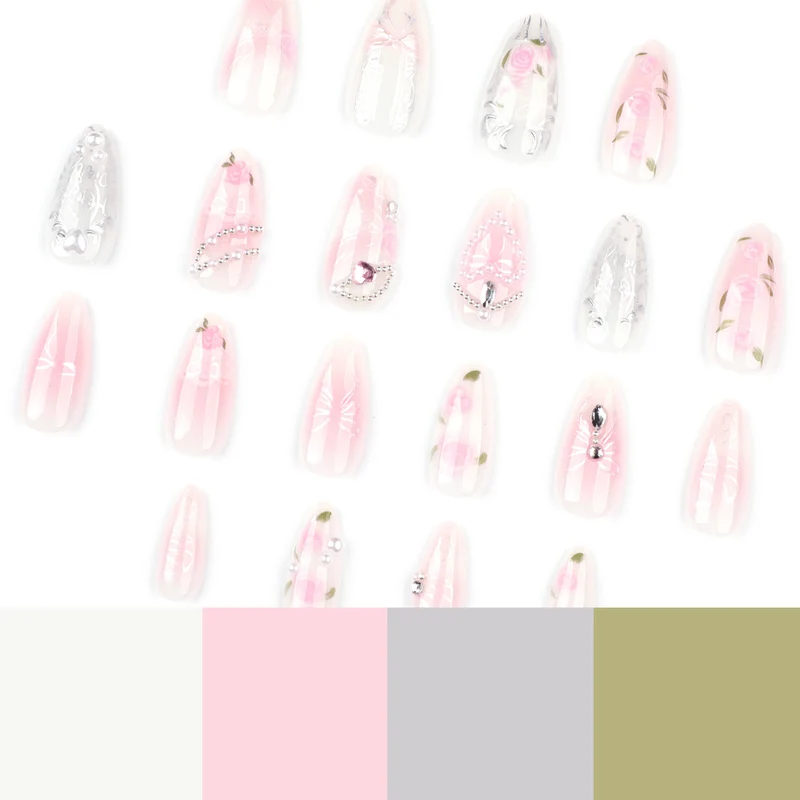 Artistic nail extensions with elegant flower decoration Stornfield