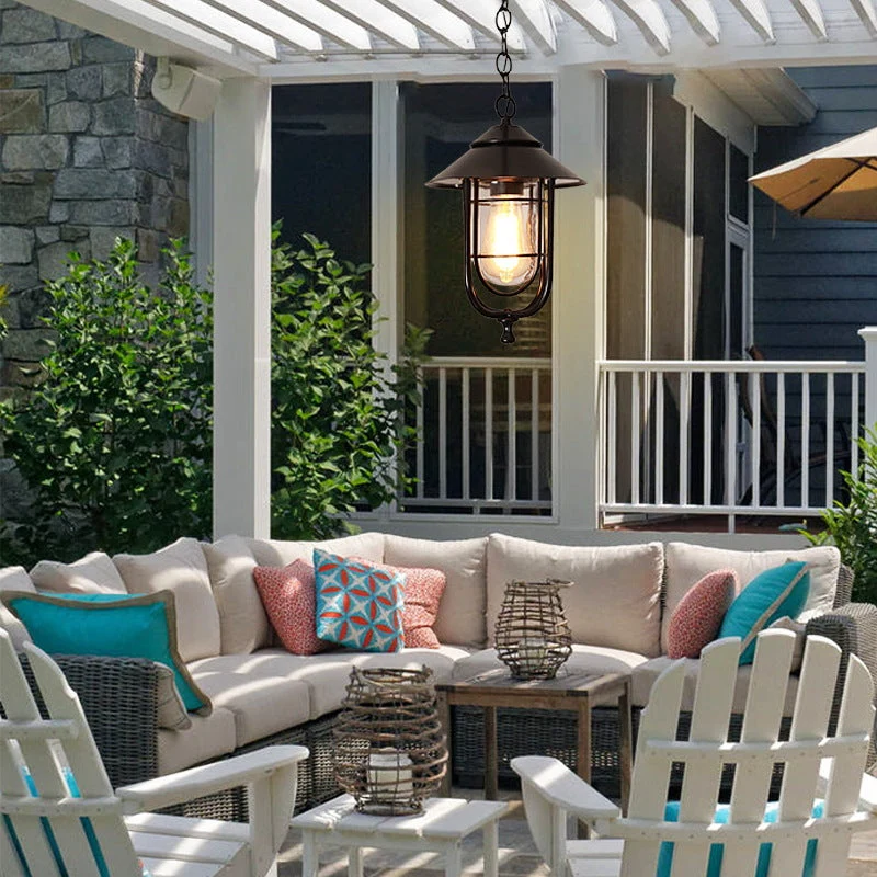 Industrial Vintage Aluminum Cage Glass 1-Light Outdoor Waterproof Pendant Light | Stornfield