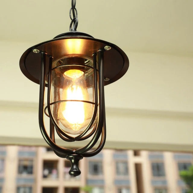 Industrial Vintage Aluminum Cage Glass 1-Light Outdoor Waterproof Pendant Light | Stornfield