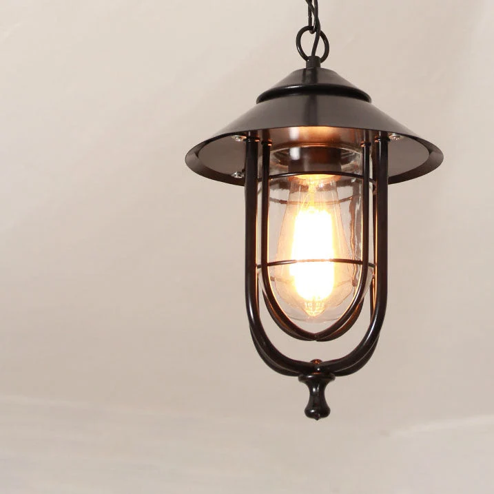 Industrial Vintage Aluminum Cage Glass 1-Light Outdoor Waterproof Pendant Light | Stornfield