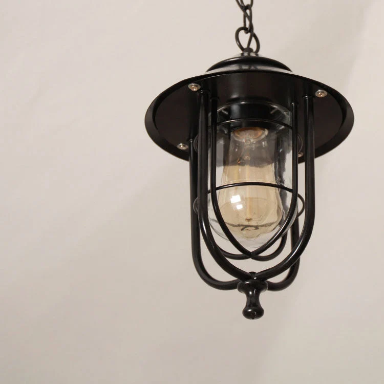 Industrial Vintage Aluminum Cage Glass 1-Light Outdoor Waterproof Pendant Light | Stornfield
