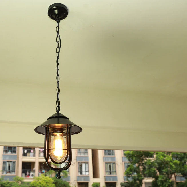 Industrial Vintage Aluminum Cage Glass 1-Light Outdoor Waterproof Pendant Light | Stornfield
