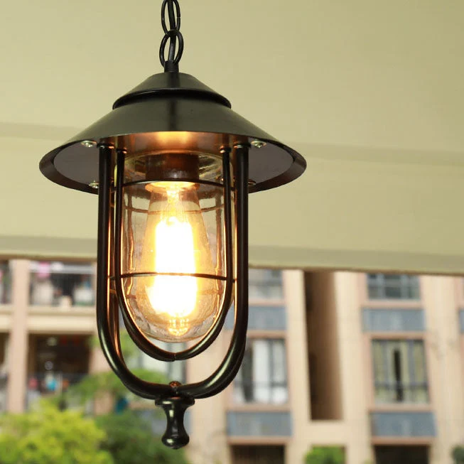 Industrial Vintage Aluminum Cage Glass 1-Light Outdoor Waterproof Pendant Light | Stornfield