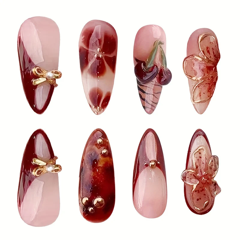 Künstlerisches blumeninspiriertes Acryl-Nagel-Set Karnz
