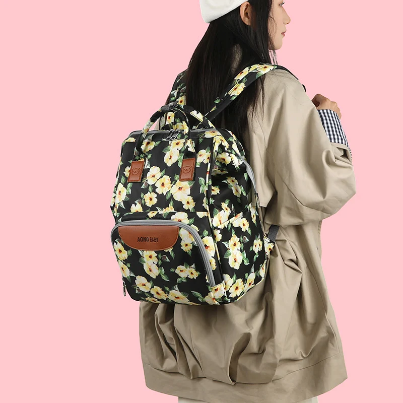 Creative Floral Print Multi-Pocket Diaper Backpack Stornfield