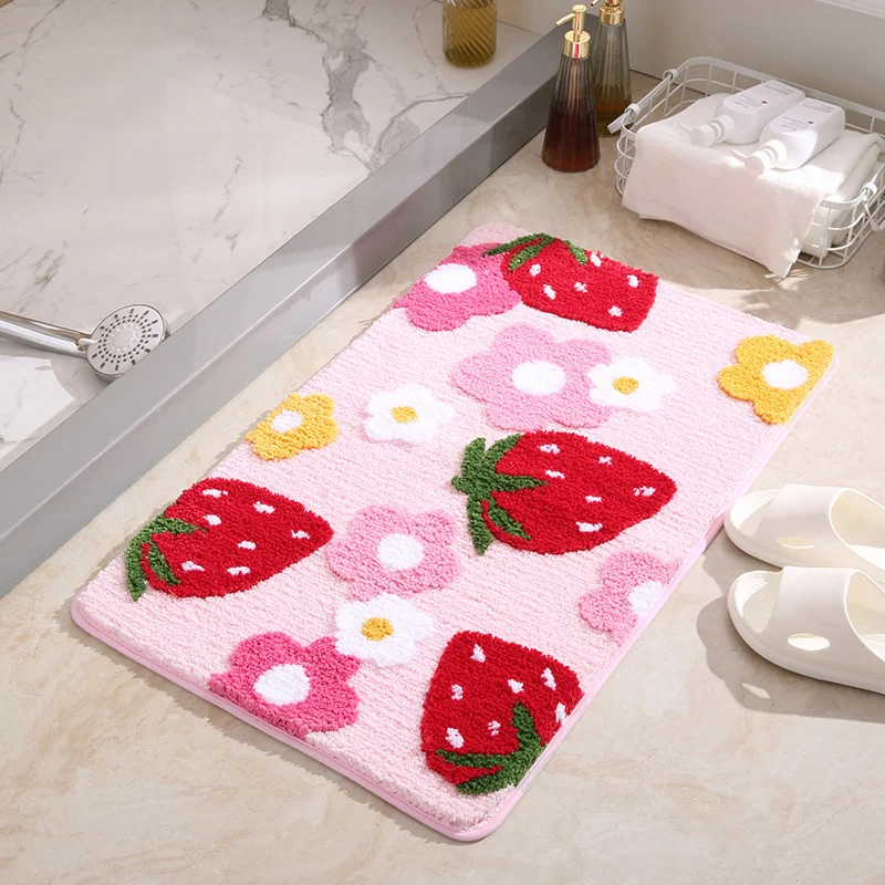Plush Strawberry-Themed Bath Mat