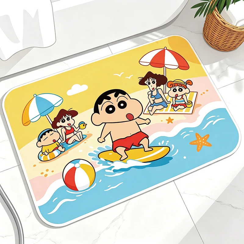 Playful Cartoon Beach-Themed Bath Mat