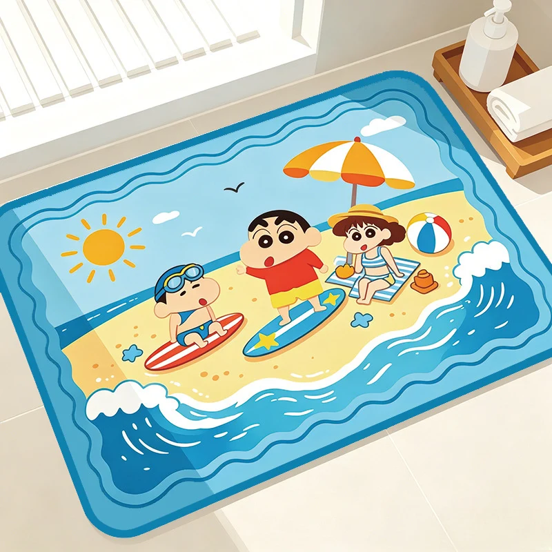Playful Cartoon Beach-Themed Bath Mat