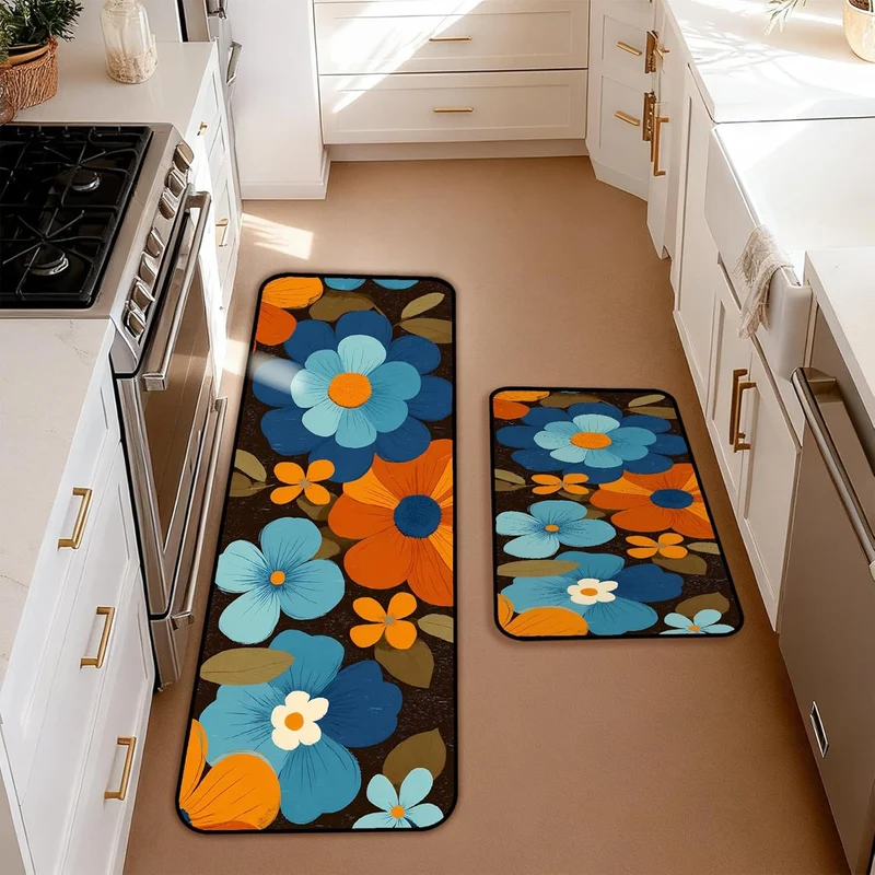 Colorful Floral Pattern Kitchen Mat Set
