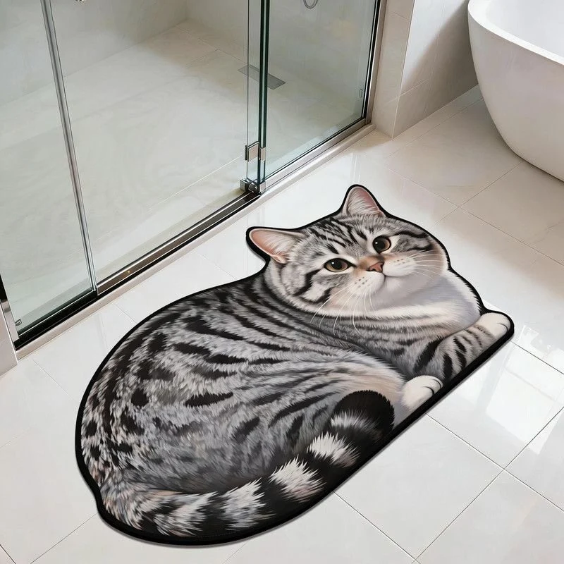 Cat-Shaped Plush Bath Mat