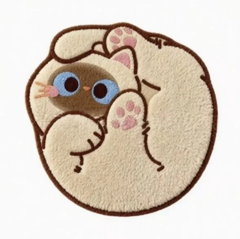 Cartoon Cat-Themed Round Area Rug