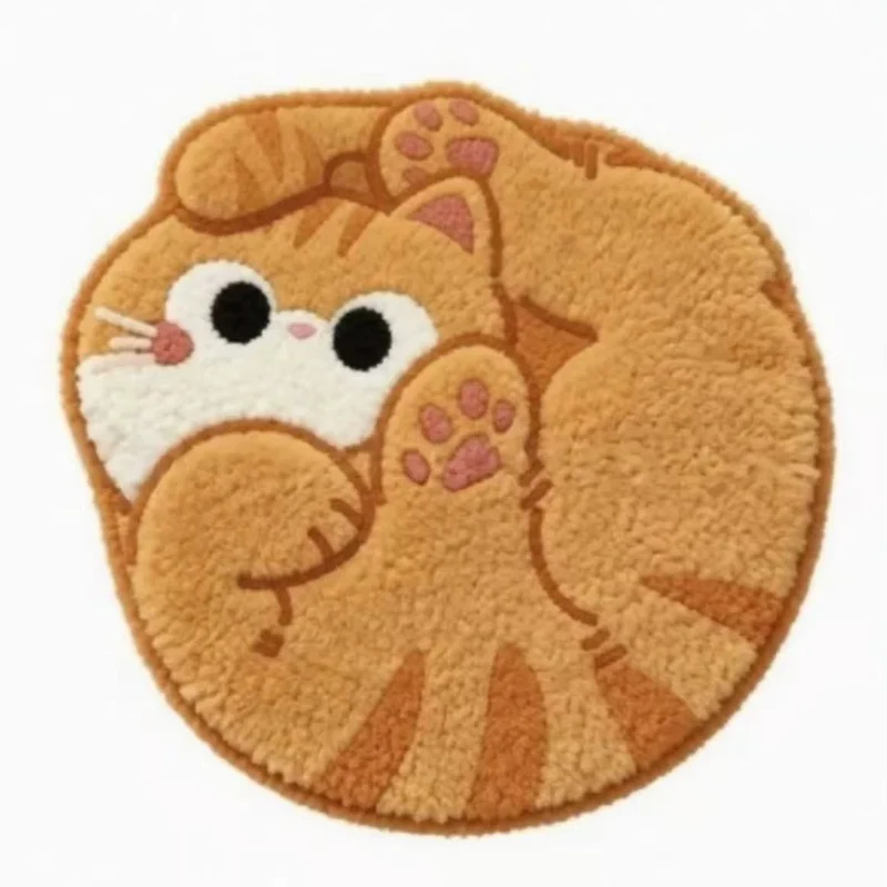 Cartoon Cat-Themed Round Area Rug