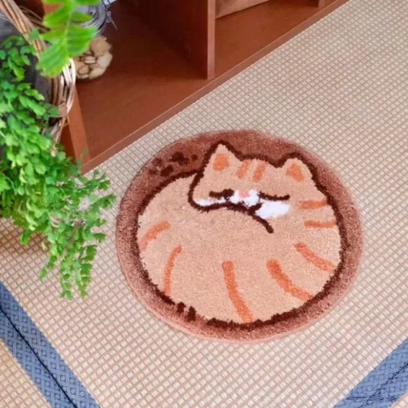 Cartoon Cat-Themed Round Area Rug