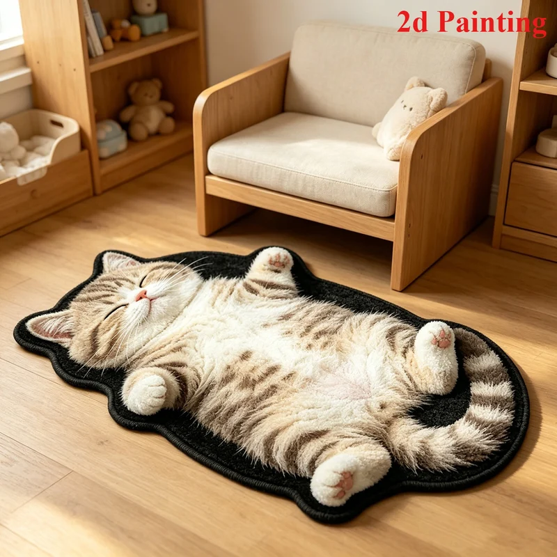 Cartoon Cat-Themed Plush Area Rug