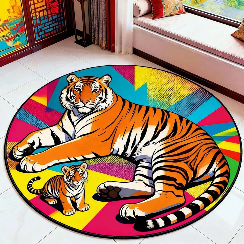 Artistic Tiger-Themed Round Area Rug