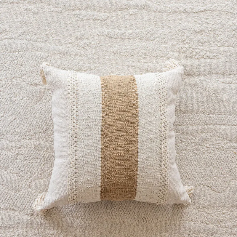 Bohemian Woven Tassel Lumbar Throw Pillow with Jute Center