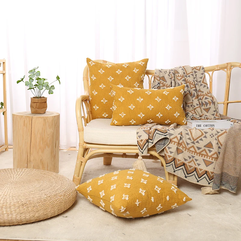 Bohemian Embroidered Square and Lumbar Throw Pillow Cover Set