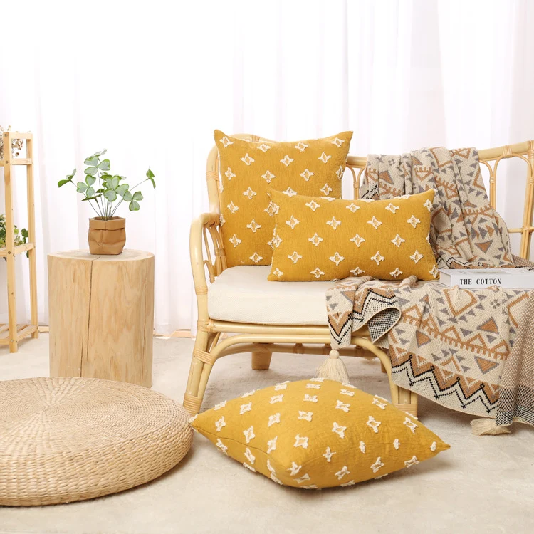 Bohemian Embroidered Square and Lumbar Throw Pillow Cover Set