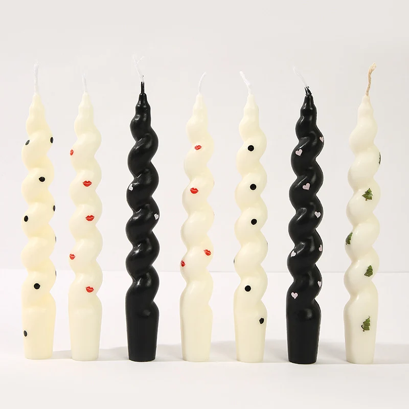 Wavy Sculptural Heart-Accent Taper Candle for Tabletop Decor