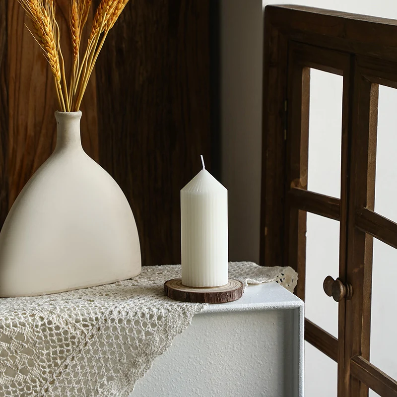 Vertical-Ribbed Unscented Pillar Candle for Mantel & Centerpiece