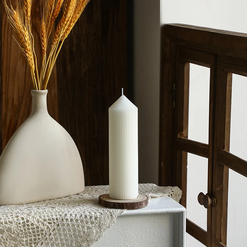 Vertical-Ribbed Unscented Pillar Candle for Mantel & Centerpiece