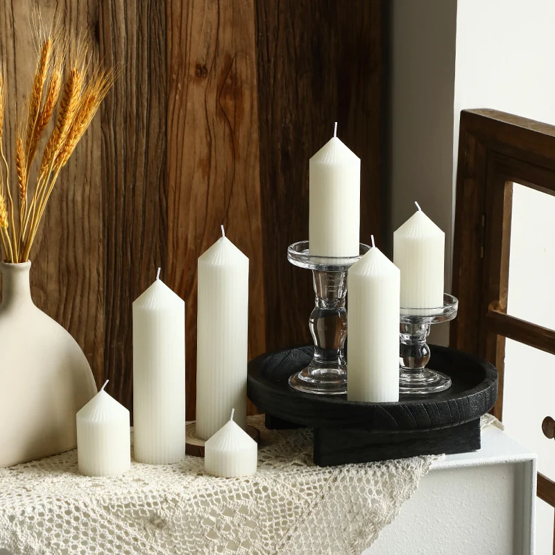 Vertical-Ribbed Unscented Pillar Candle for Mantel & Centerpiece