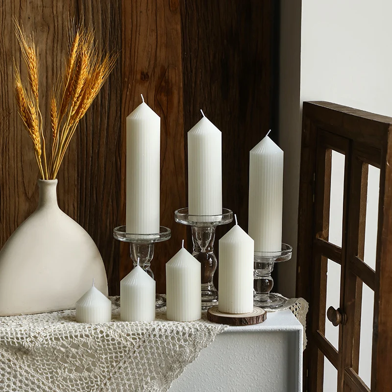 Vertical-Ribbed Unscented Pillar Candle for Mantel & Centerpiece